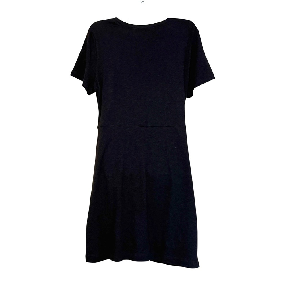 Loft Women Black Short Sleeve Faux Wrap Midi Dress Size L Cotton - Picture 2 of 8